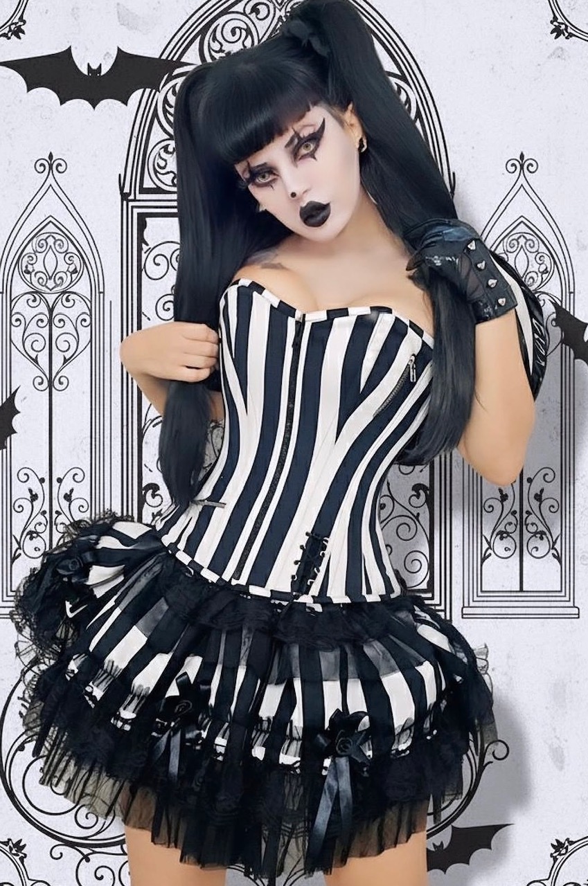 Punk overbust in black white stripe cotton | thumbnail | 