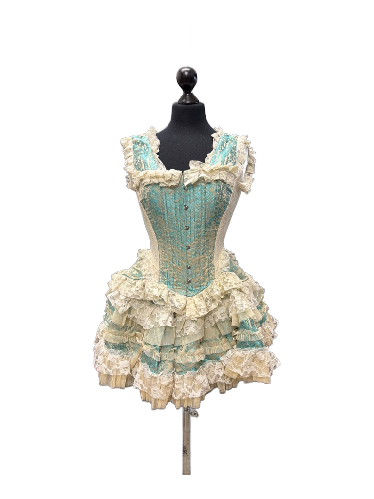 Lolita mini skirt turquoise cream king brocade cream lace | thumbnail | 
