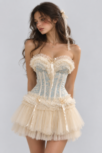 Candice mini dress in turquoise cream jacquard cream lace  | Color :turquoise (0)