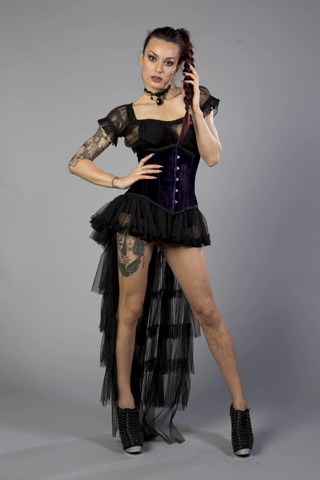 Candy underbust steel boned waist cincher in burgundy velvet | thumbnail | 