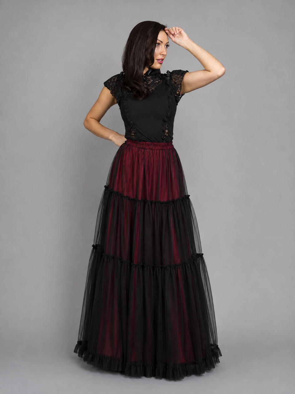 Rara long victorian skirt purple lining black mesh overlay | thumbnail | 
