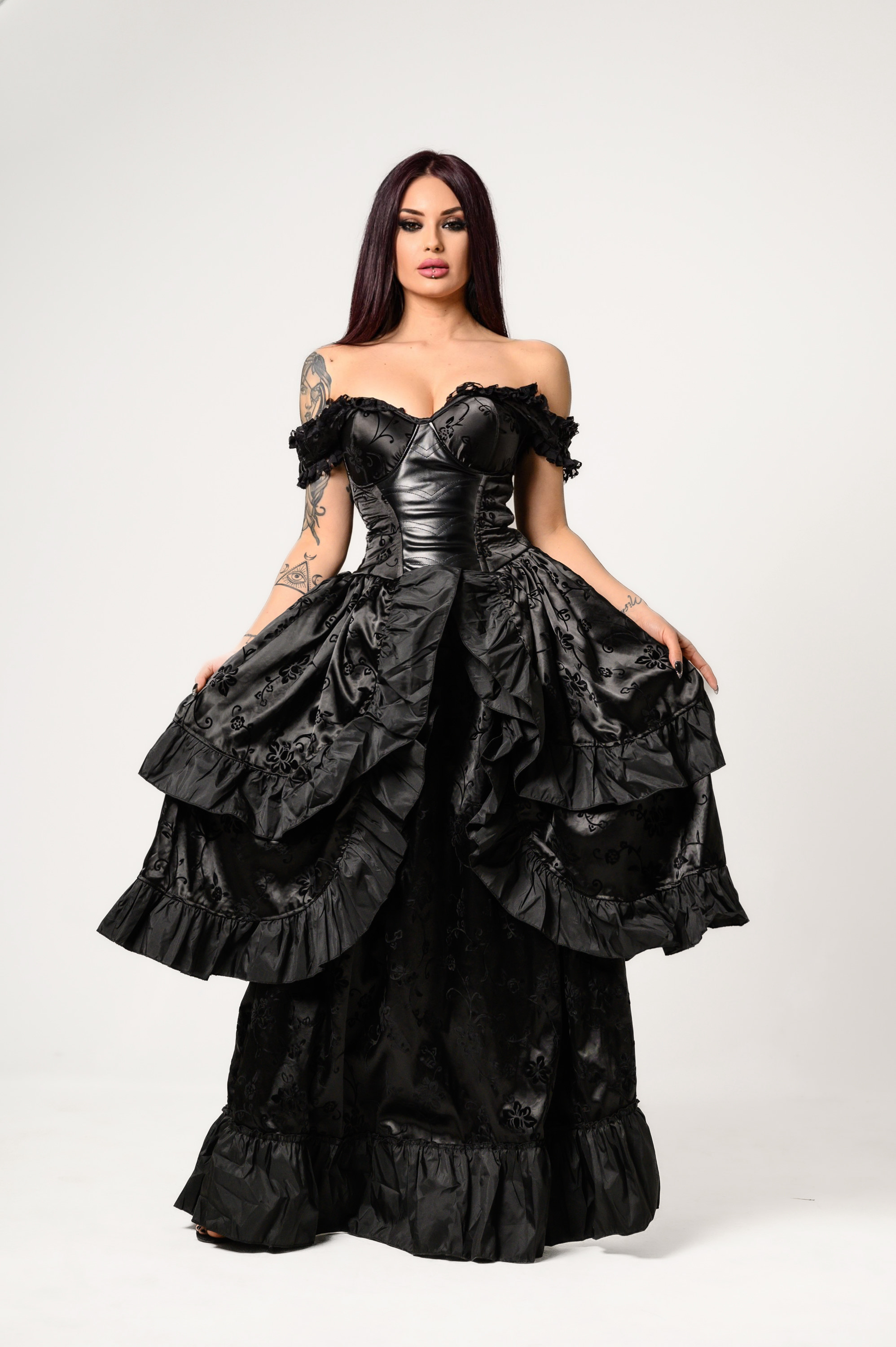 Sheena dress black satin flock black taffeta | thumbnail | 