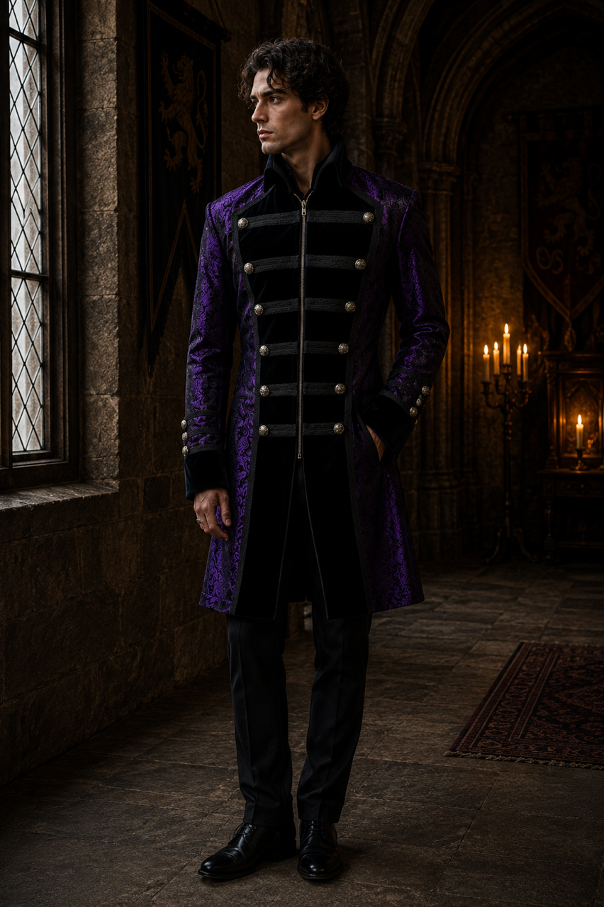 Drake men's coat in purple king brocade | thumbnail | 