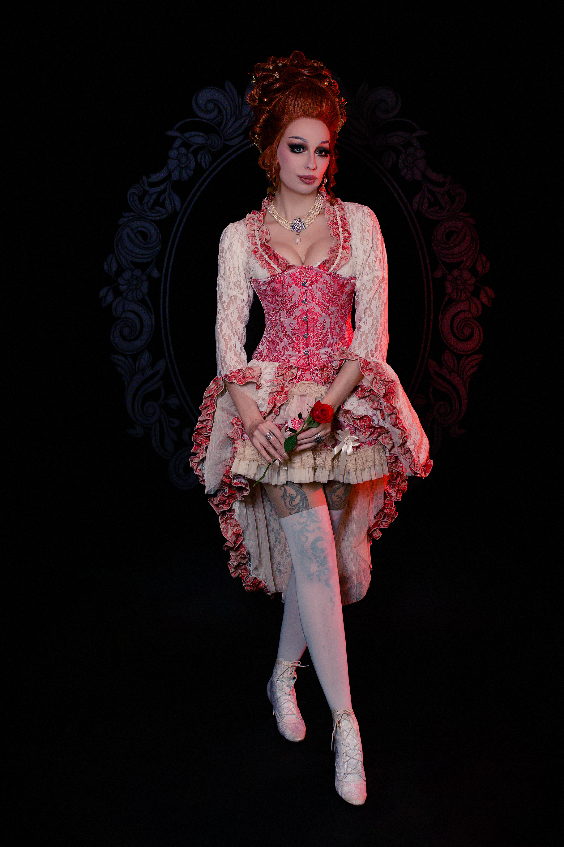 Femme zip jacket in cream lace with turquoise coral cream jacquard trim. | thumbnail | 