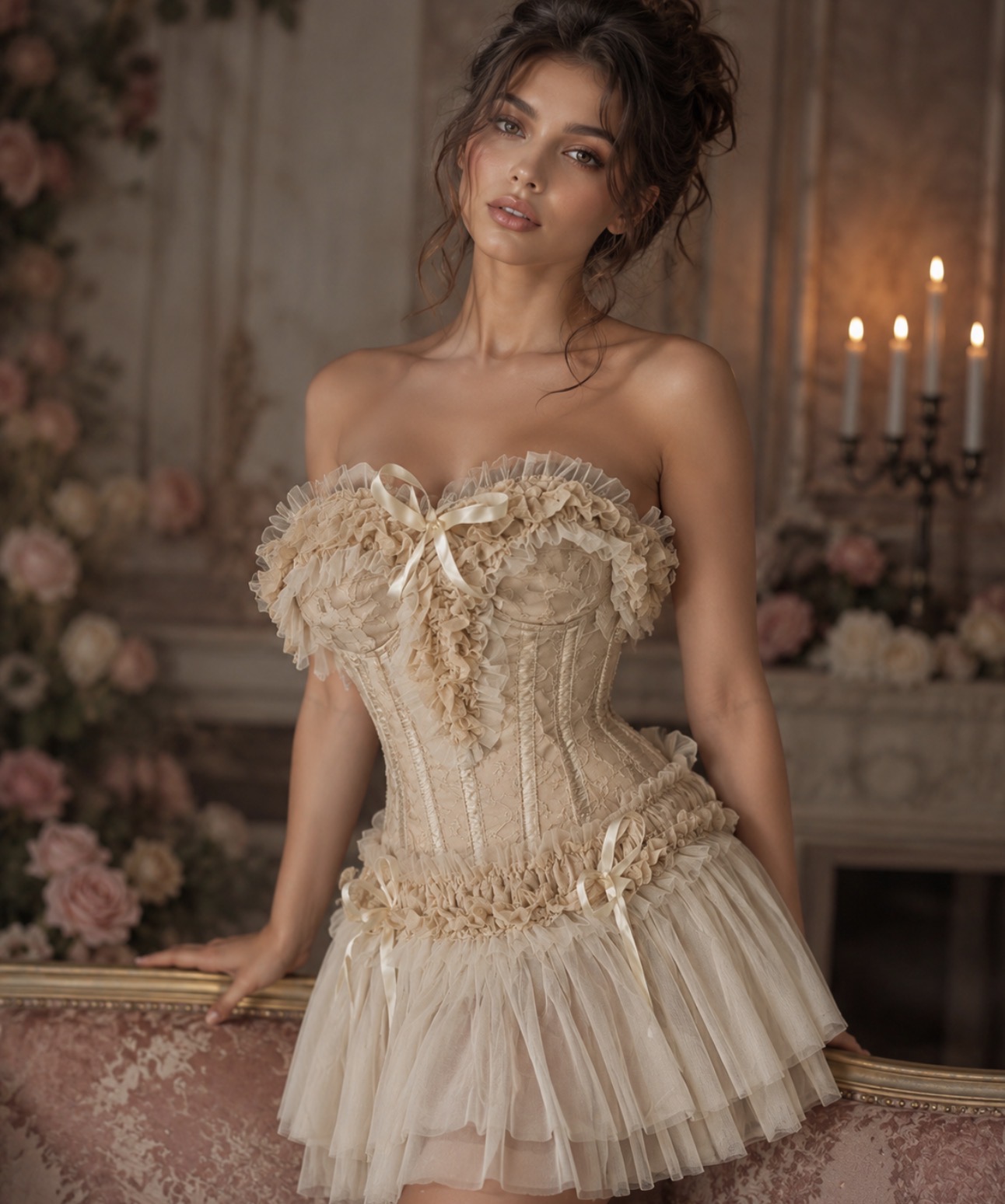 Candice mini dress in caramel satin caramel lace overlay.  | thumbnail | 
