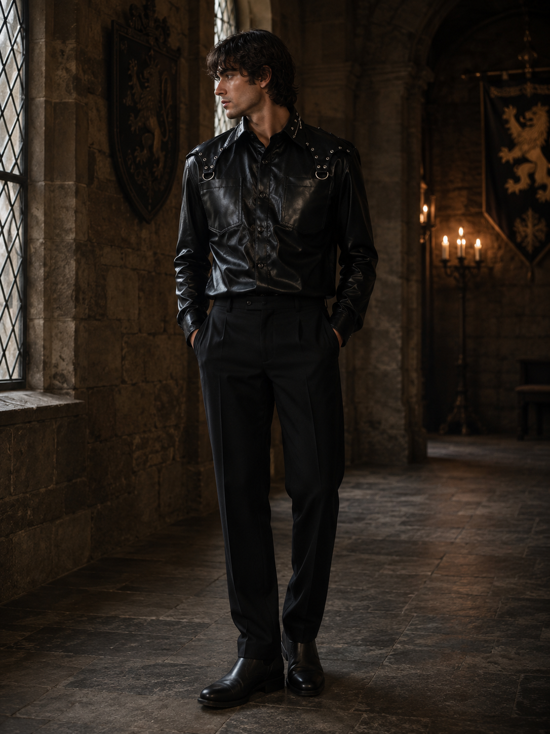 Francesco men's crushed black satin. | thumbnail | 