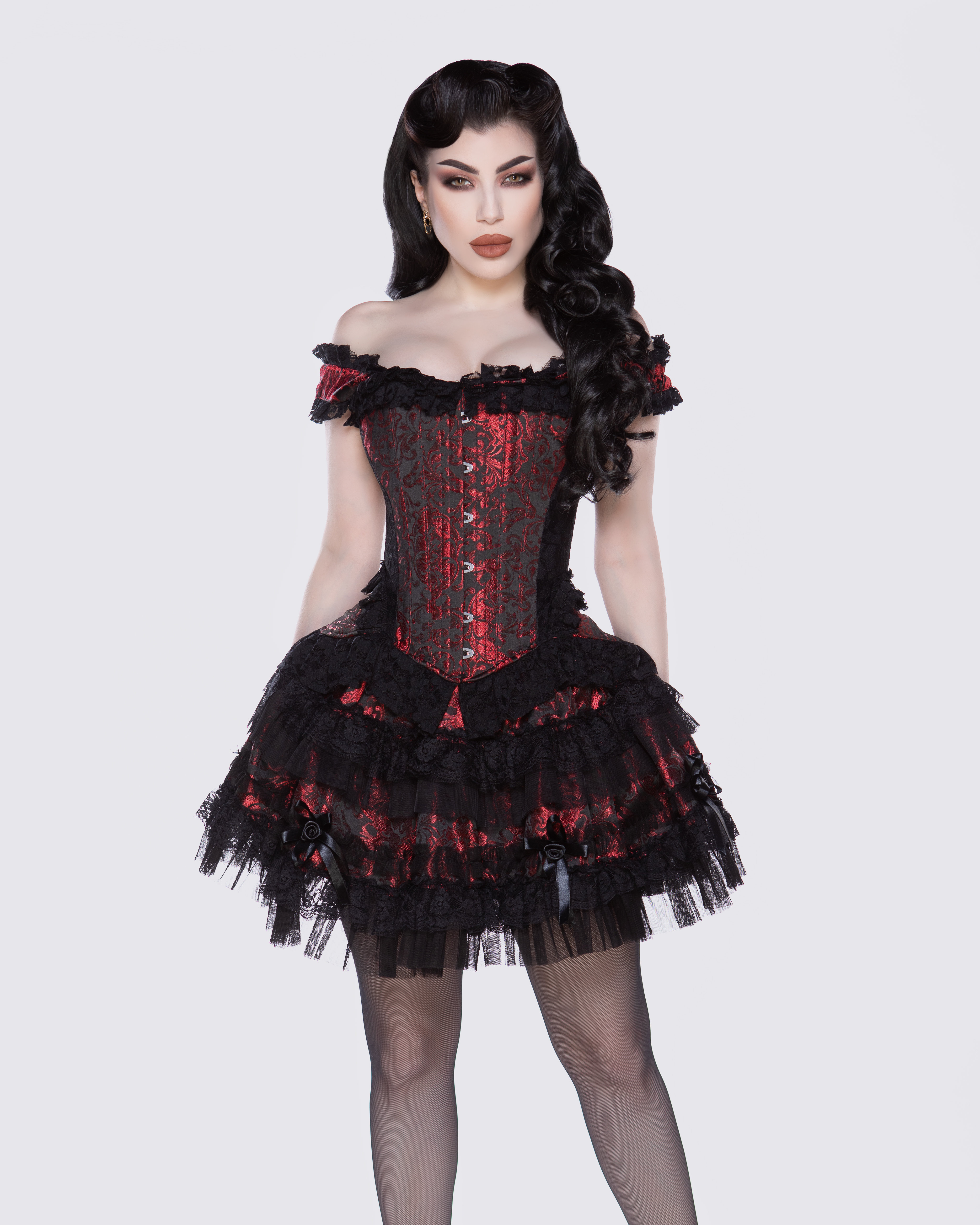 Duchess overbust corset in pink king brocade | thumbnail | 