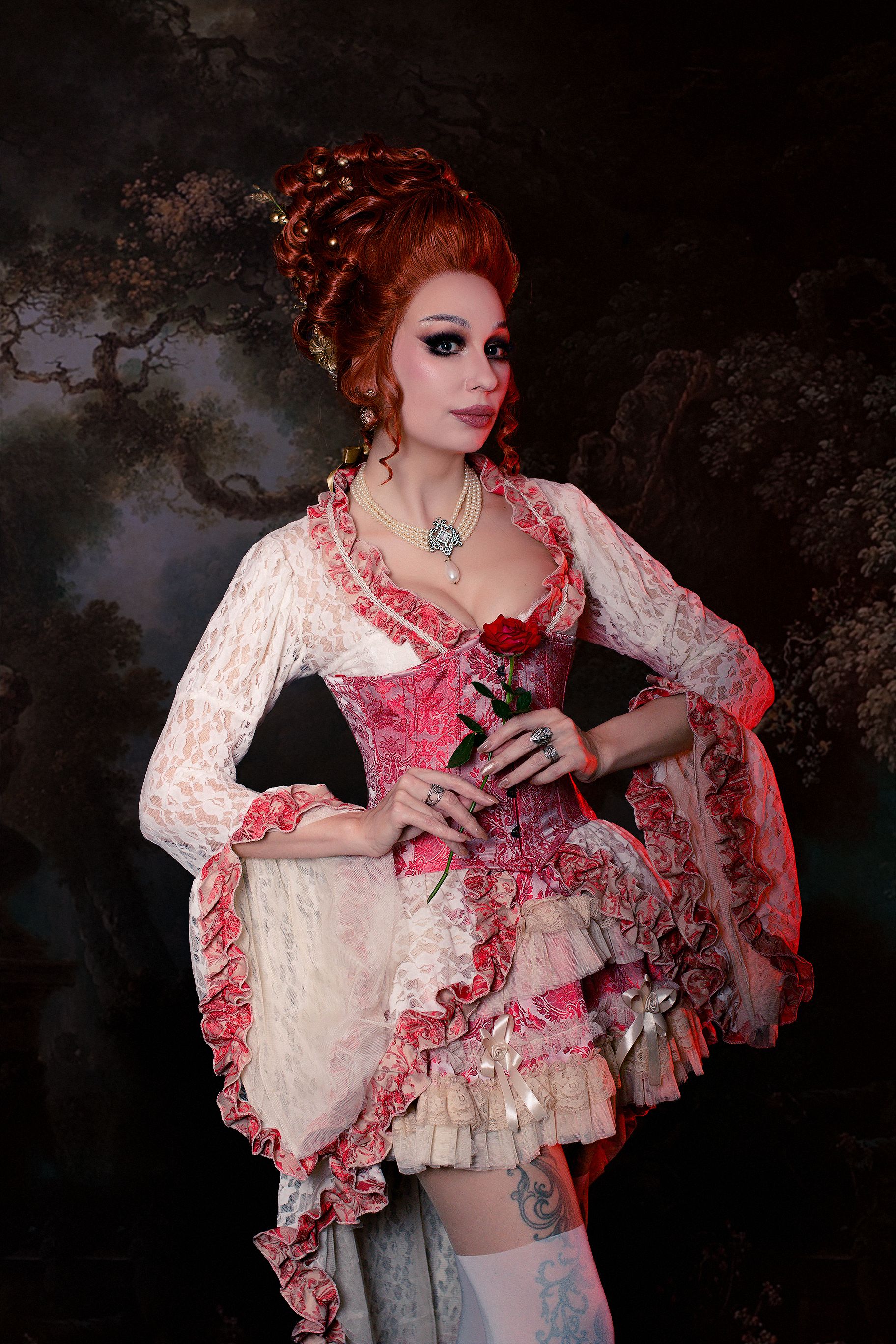 Femme zip jacket in cream lace with turquoise coral cream jacquard trim. | thumbnail | 