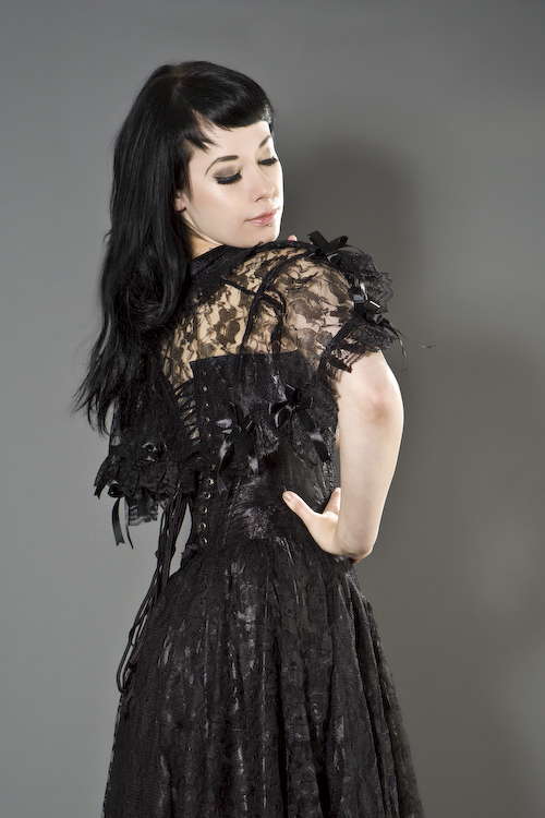 Amy burlesque bolero shrug in satin & lace overlay | thumbnail | 