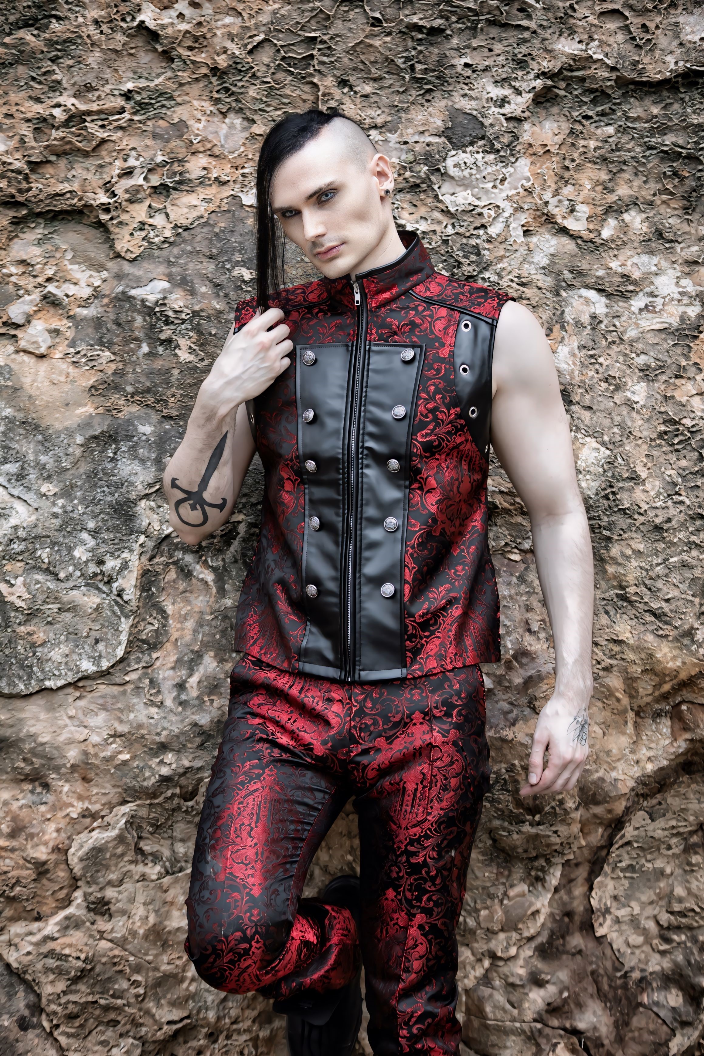 Men's trousers in black king brocade  | thumbnail | 