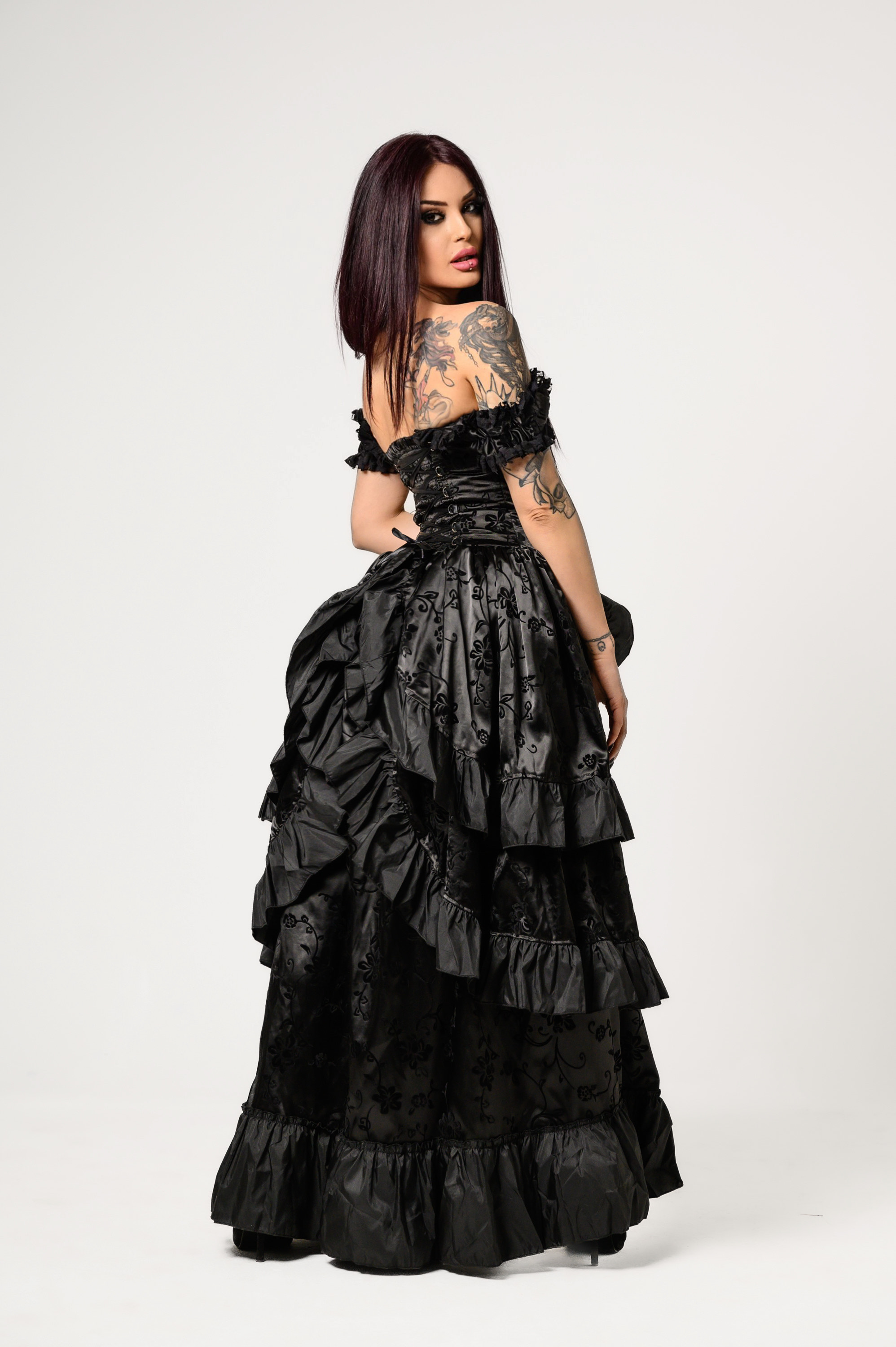 Sheena dress black satin flock black taffeta | thumbnail | 
