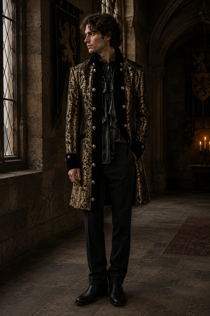 Renaissance men's coat in gold king brocade  | thumbnail | 