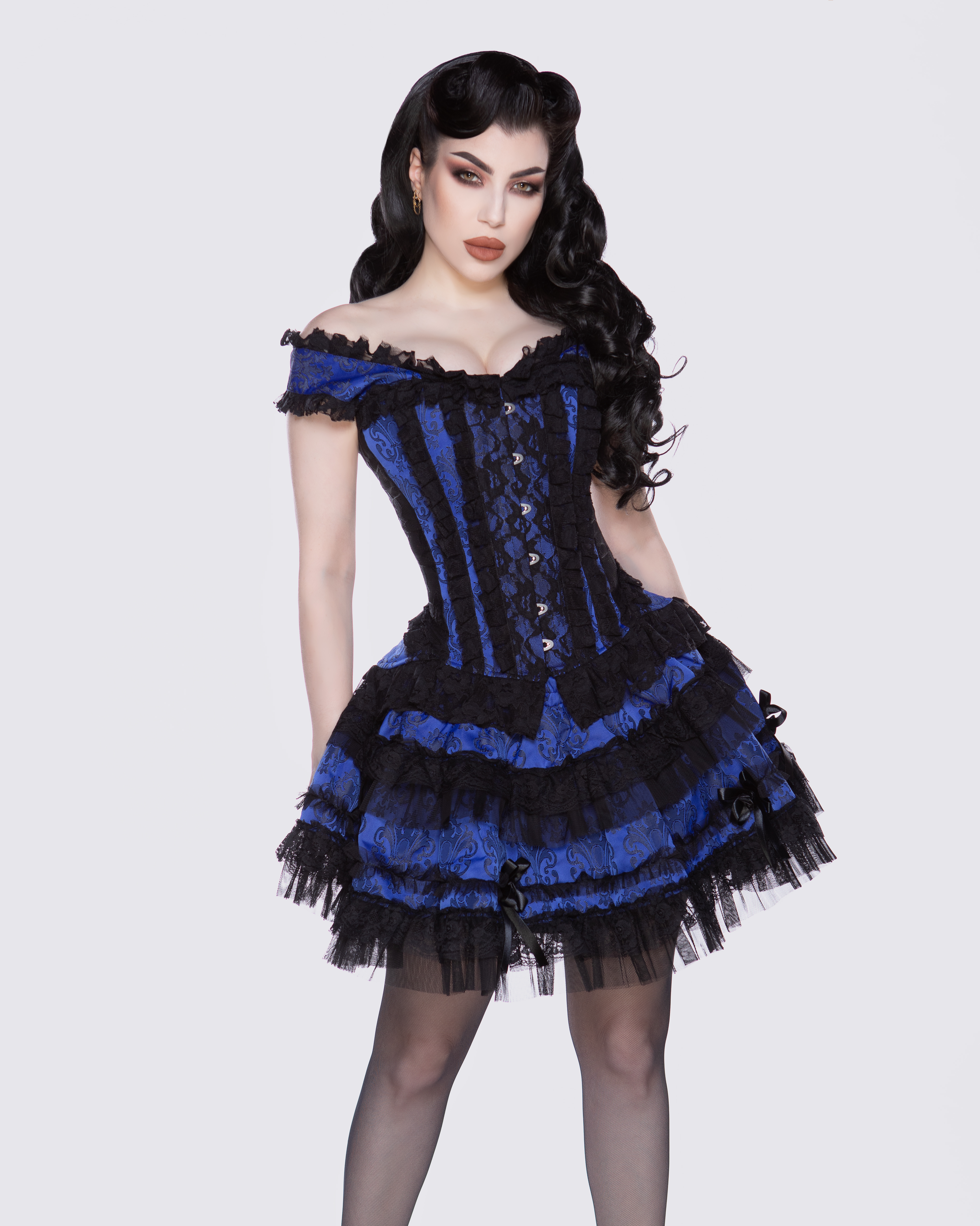 Lolita mini skirt in blue fleur black lace. | thumbnail | 