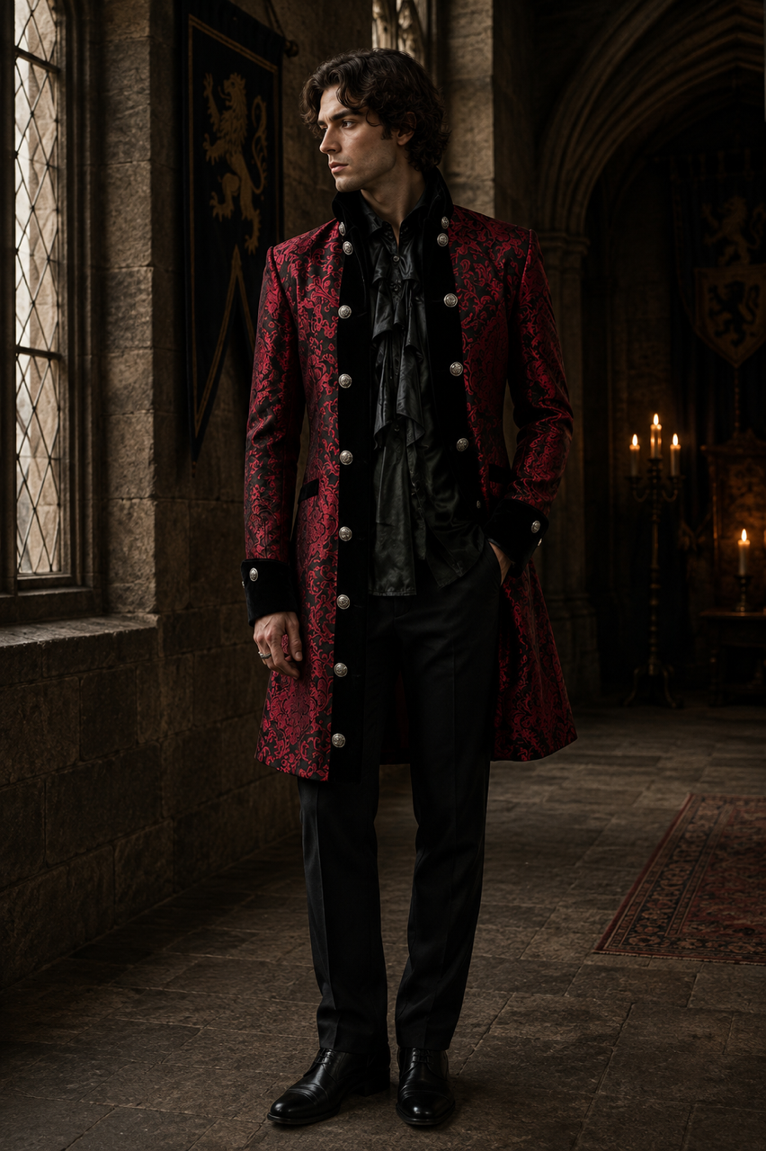 Renaissance men's coat in red king brocade . | thumbnail | 