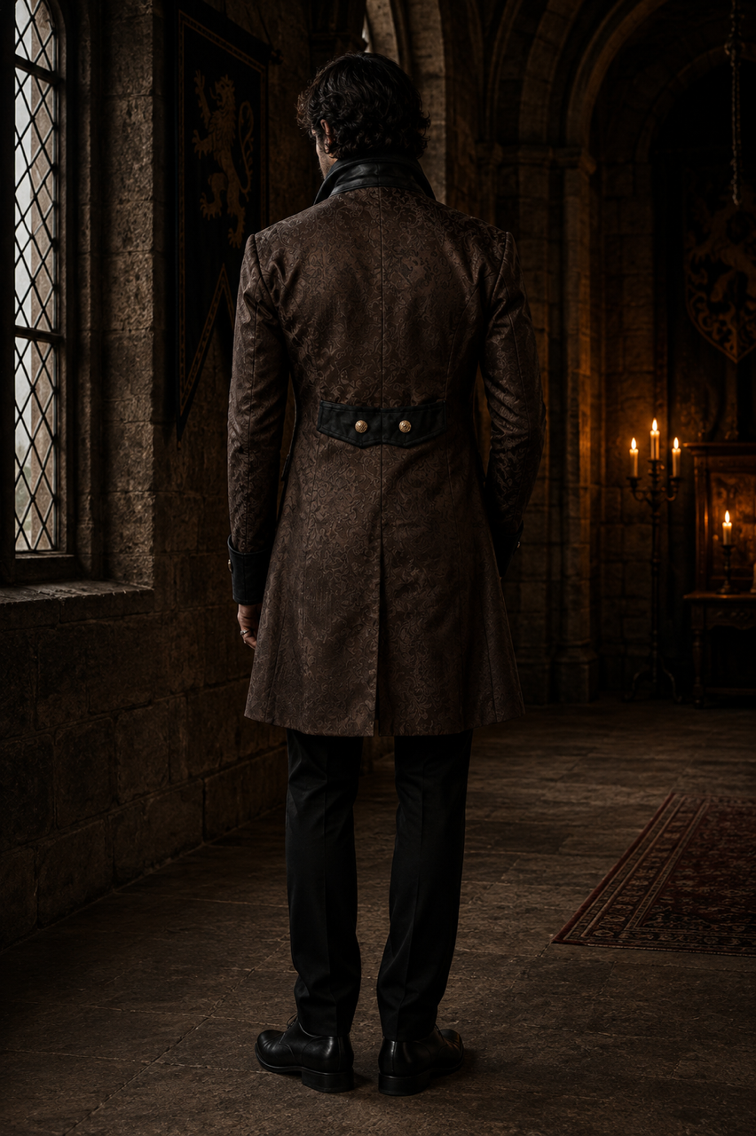 Renaissance men's coat in brown king brocade  | thumbnail | 
