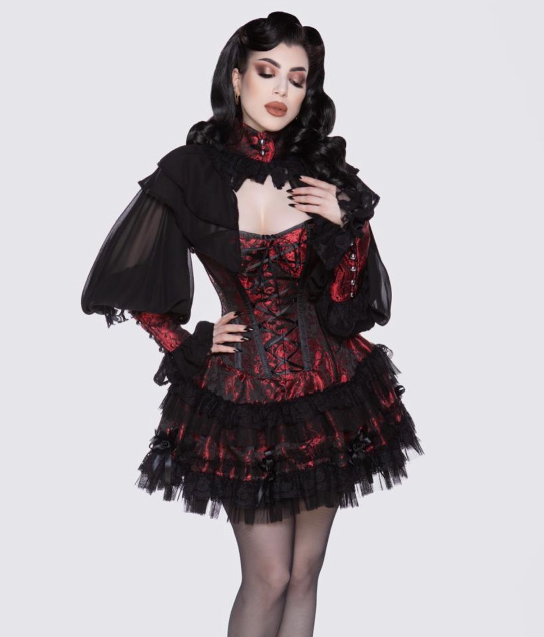 Lolita burlesque dress in red king brocade  | thumbnail | 
