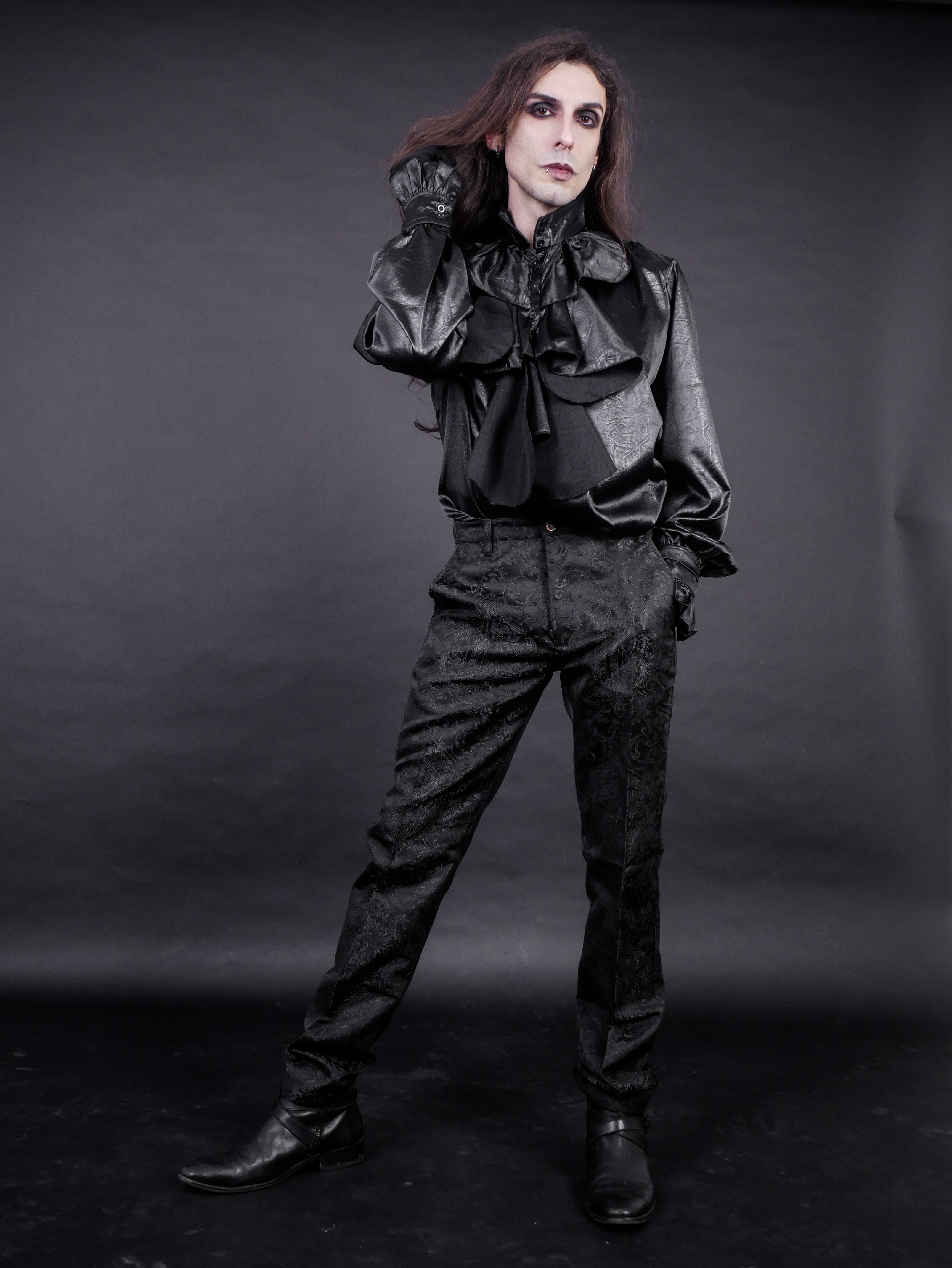 Men's trousers in black king brocade  | thumbnail | 