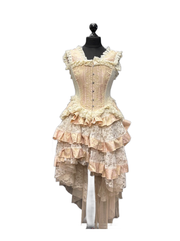 Duchess overbust corset in pink king brocade | thumbnail | 