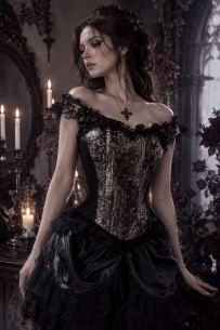 Duchess overbust corset with straps in gold king brocade | Color :gold (0)