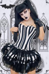 Lolita mini skirt black white stripe black lace | Color :black white  (0)