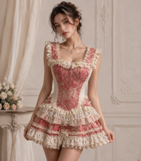 Duchess overbust corset in coral cream jacquard | Color :coral  (0)