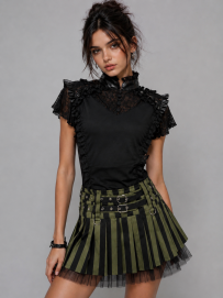 Lucy mini skirt in olive black cotton twill | Color :olive (0)