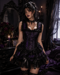 Duchess overbust in purple king brocade  | Color :Blk/Pur (0)
