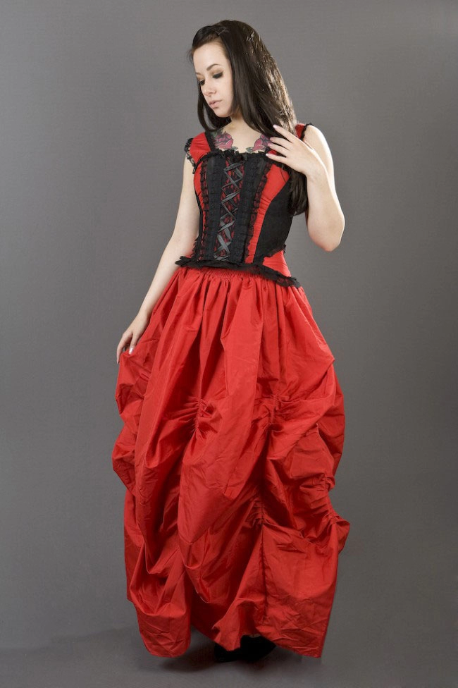Ballgown maxi victorian skirt in red taffeta | thumbnail | 