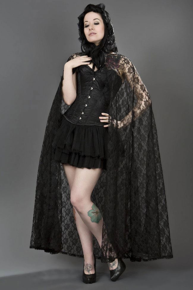 Victorian gothic black lace hooded cape | thumbnail | 
