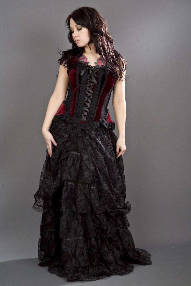 Jasmin overbust closed front corset in black velvet | thumbnail | 