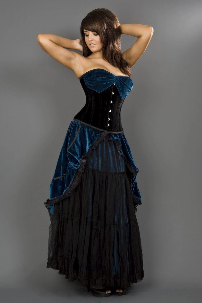 Victorian maxi skirt in turquoise velvet | thumbnail | 