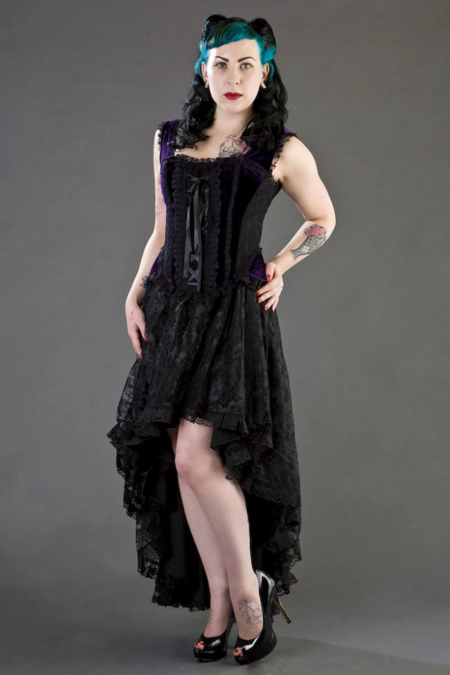 Jasmin overbust closed front corset in black velvet | thumbnail | 