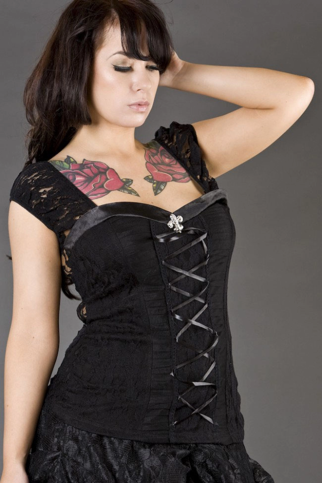 Lolita mini skirt silver fleur de Lys black lace. Elasticated waist. | thumbnail | 