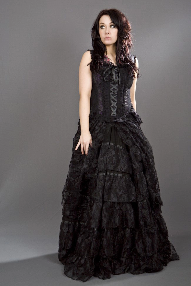 Jasmin overbust gothic corset in purple scroll brocade | Color :Purple (0)