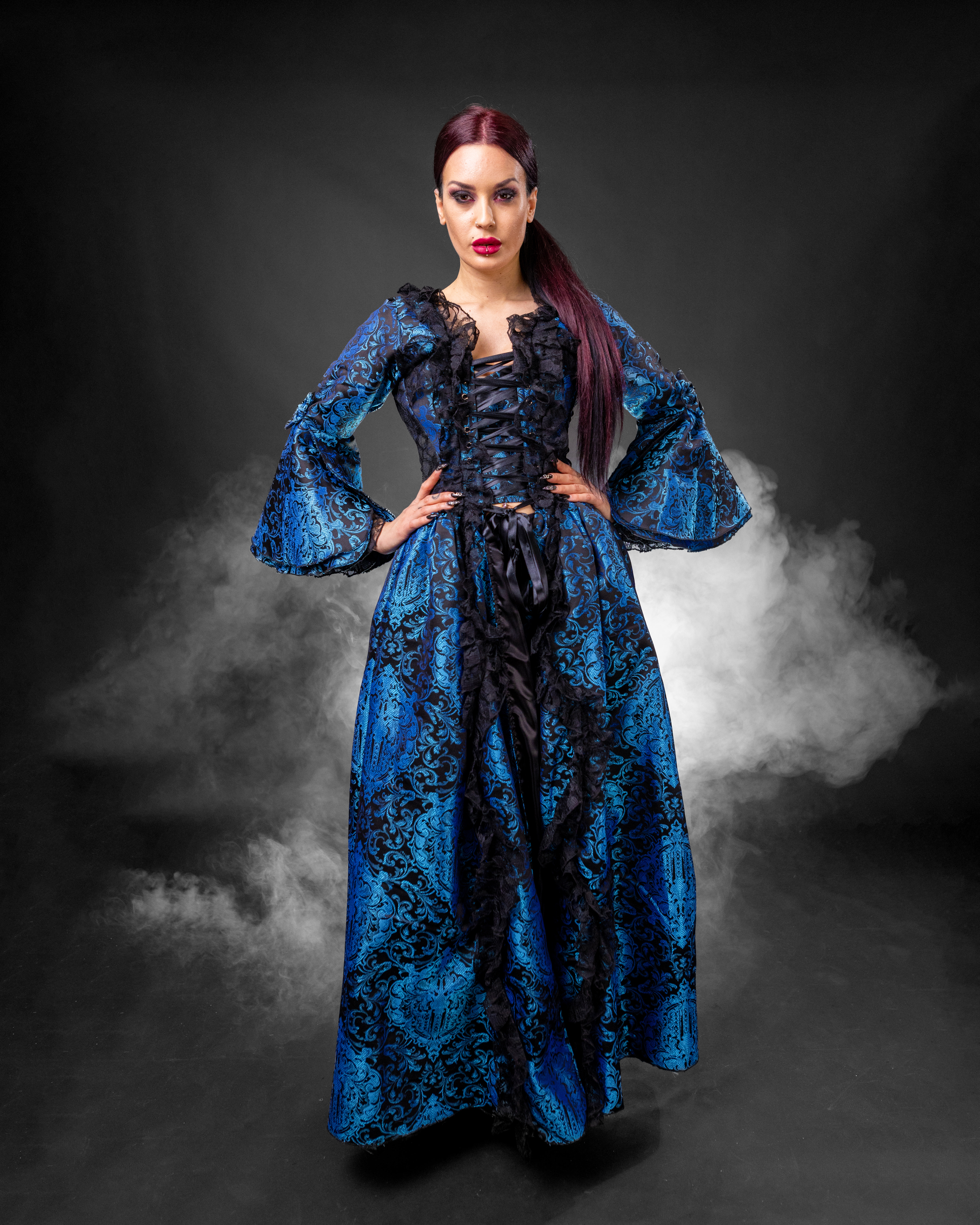 Renaissance dress blue black jacquard  | thumbnail | 