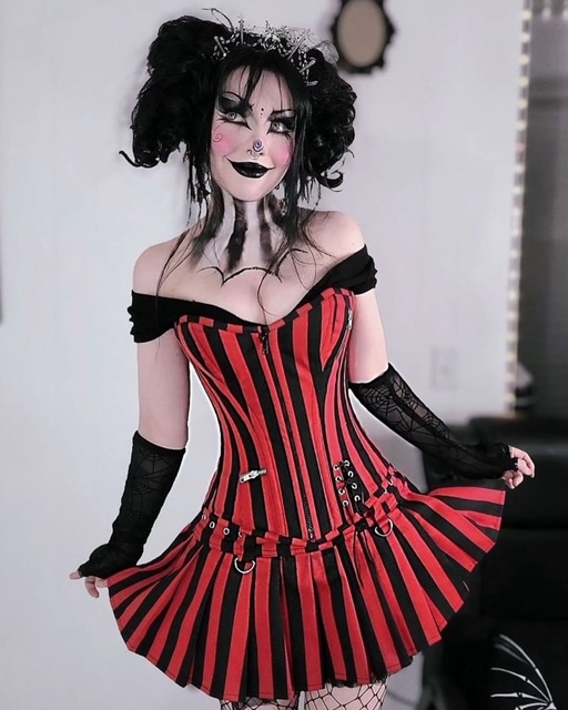 Lucy mini skirt black red stripe. Rear zip fastening.  | thumbnail | 