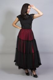 Rara long victorian goth skirt red satin and black mesh overlay