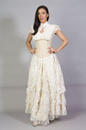 Victorian long gothic skirt in cream and cream lace overlay
