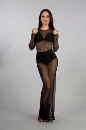 Adrianna long dress in black high quality fishnet . Perfect dress for a sexy night out .