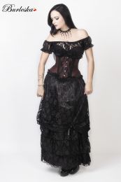 Alexandra Long Victorian Skirt, Black Satin with Black Lace Overlay