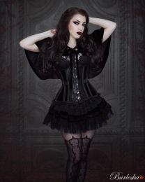 Morgana underbust steel boned corset in black velvet flock 