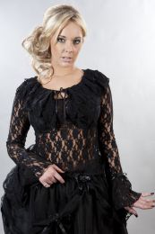 Maria red cotton gothic top with black lace overlay