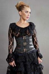 Steampunk Underbust Lace Up Corset In Black Brocade
