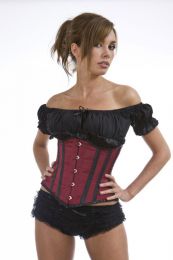 Candy underbust waist cincher corset in burgundy and black satin