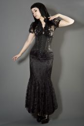 Daisy underbust burlesque corset in black scroll brocade