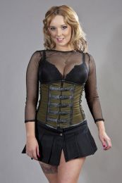 Gemini underbust steampunk corset in brass taffeta with front zip and straps