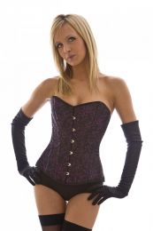 Elegant overbust corset in purple brocade