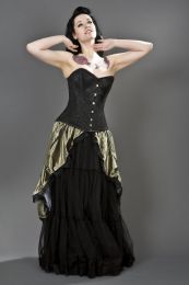 Lily hook and eye overbust burlesque corset in black satin & red dragon