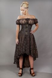 Elizium long burlesque skirt in brown satin and brown lace overlay