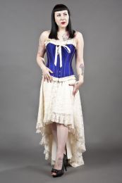 Elizium long burlesque skirt in cream satin & cream lace overlay